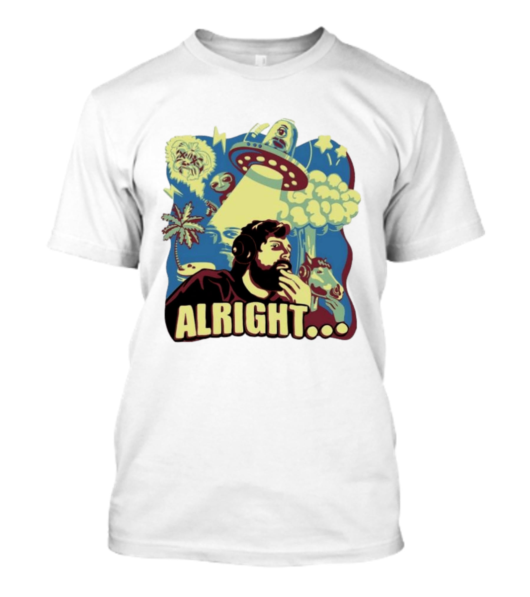 Forsen Alright UFO Meme With Headphones And Surreal T-Shirt