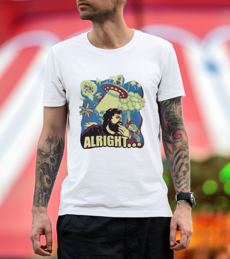 Forsen Alright UFO Meme With Headphones And Surreal T-Shirt
