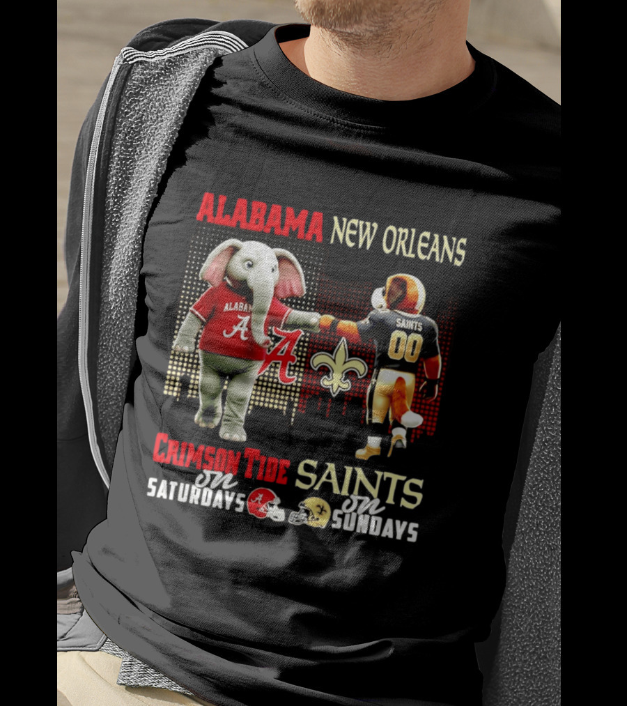 Alabama Crimson Tide Saturdays New Orleans Saints Sundays Skyline T-Shirt
