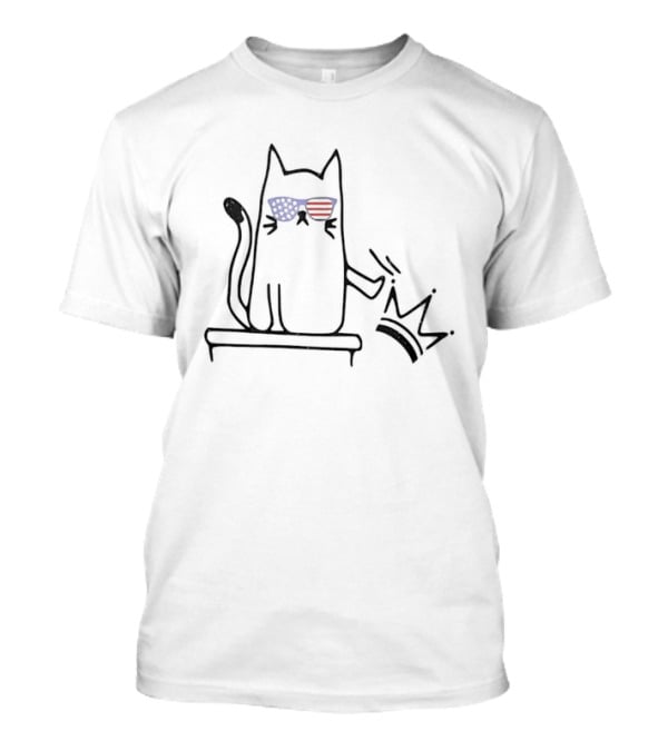 Cat No Kings In America Patriotic Sunglasses Political Humor T-Shirt