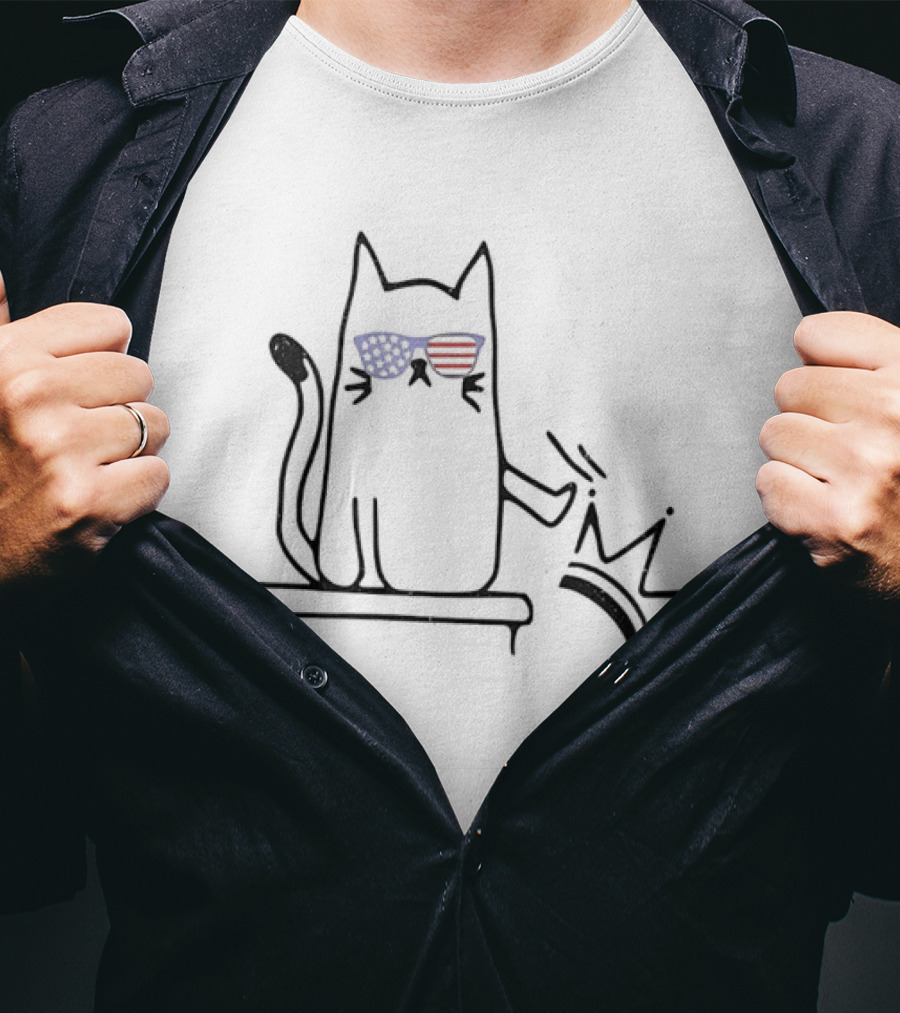 Cat No Kings In America Patriotic Sunglasses Political Humor T-Shirt