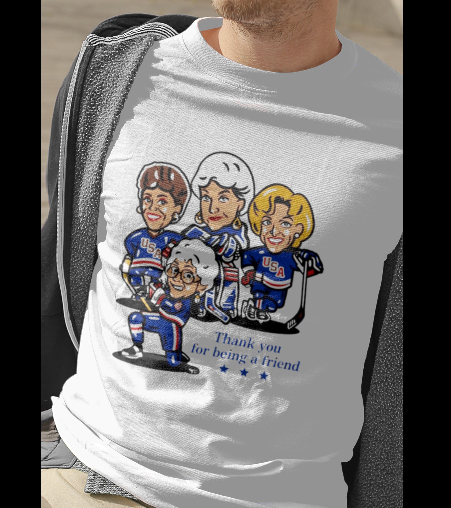 Golden USA Girls Hockey Thank You For Being A Friend Cartoon Characters T-Shirt