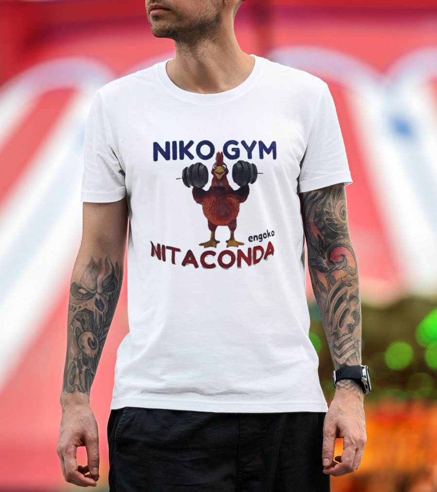 Niko Gym Engoko Nitaconda Rooster Lifting Weights Fitness Fun T-Shirt