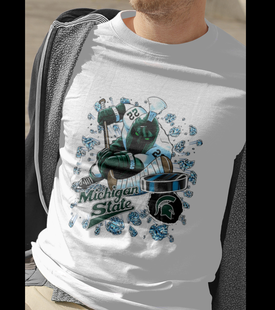 Michigan State Spartans Hockey Cartoon Player Spartan Head T-Shirt