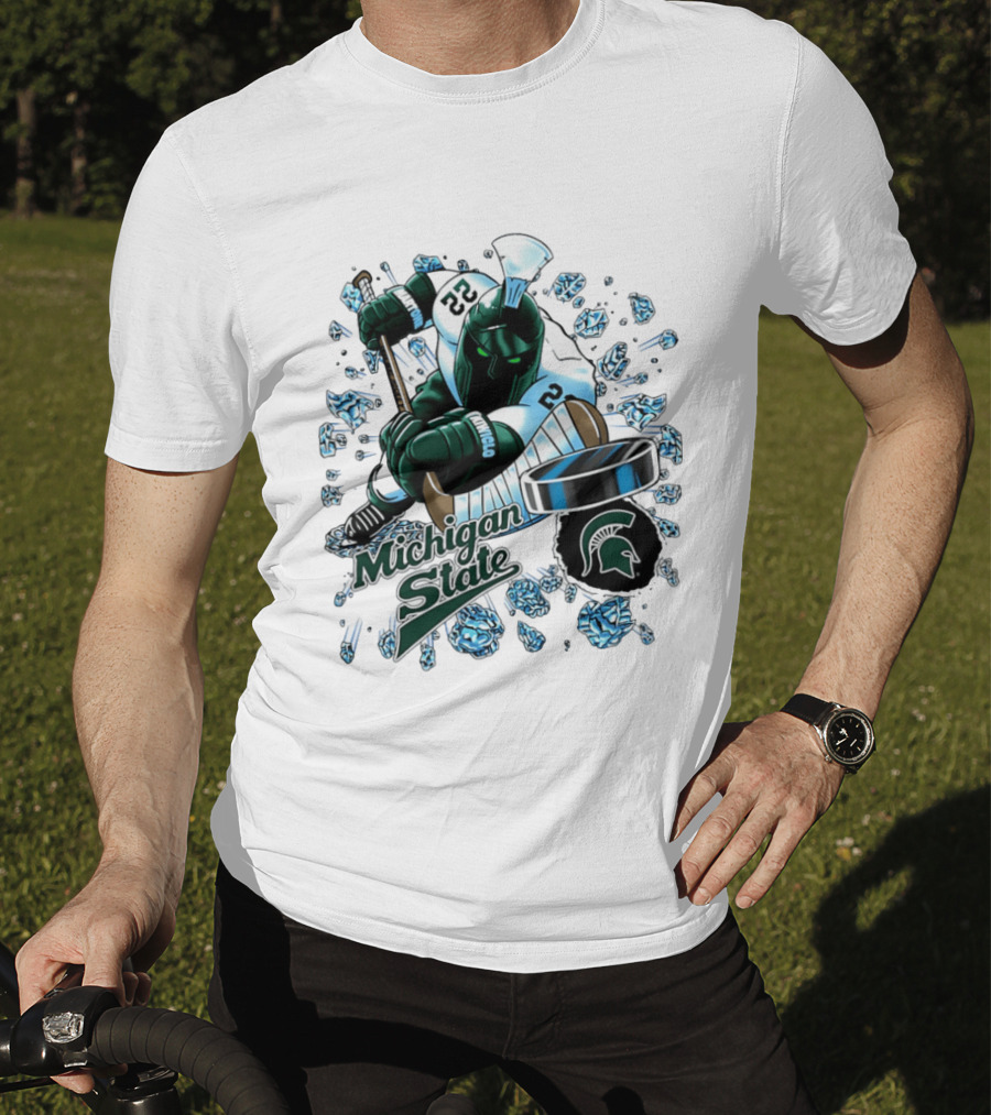 Michigan State Spartans Hockey Cartoon Player Spartan Head T-Shirt
