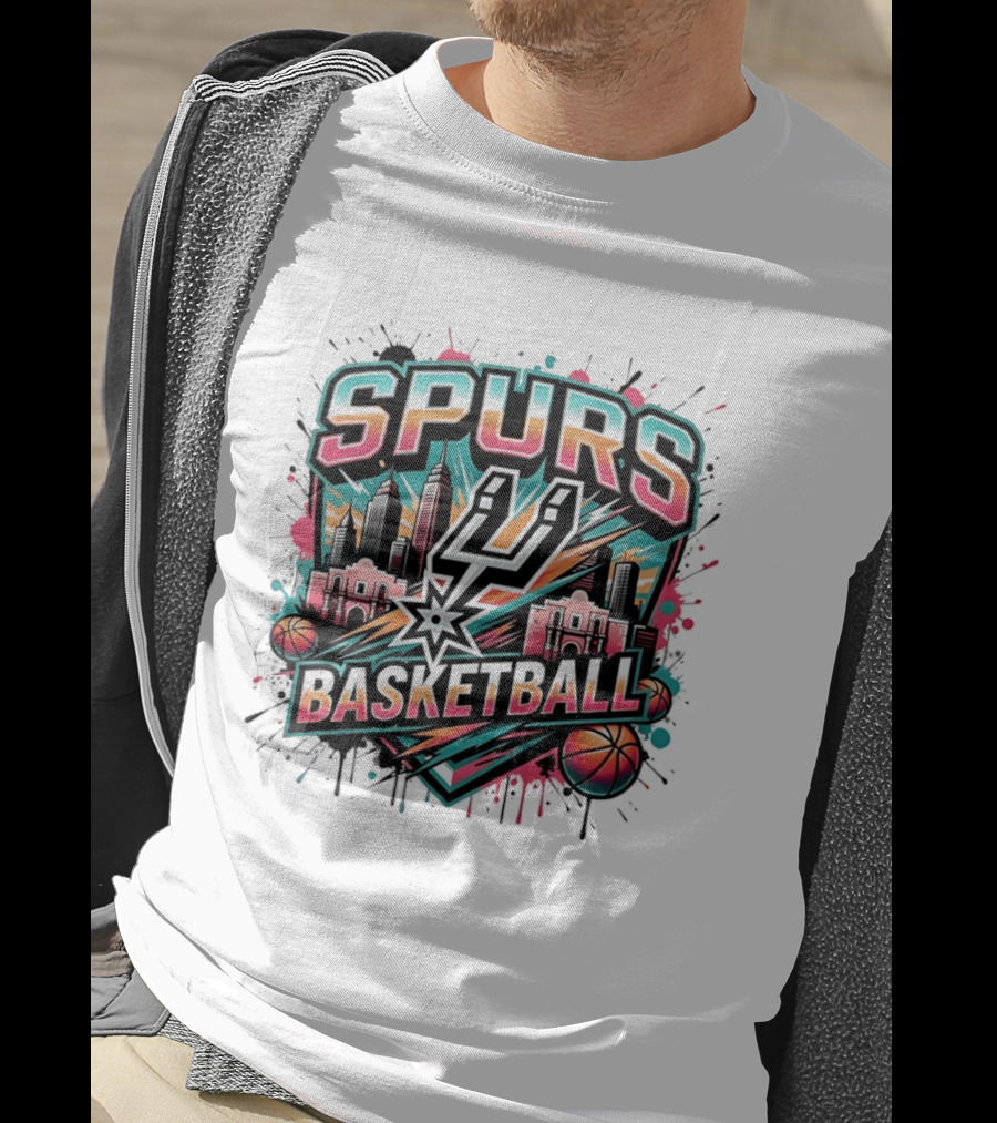 San Antonio Spurs Basketball City Skyline Silver Dynasty T-Shirt