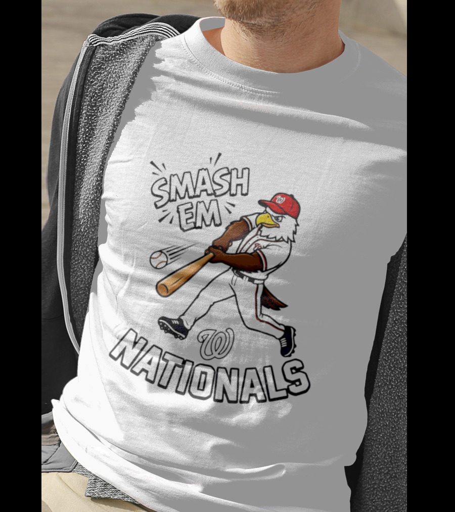 Washington Nationals Screech Smash Em Mascot Baseball Swing T-Shirt
