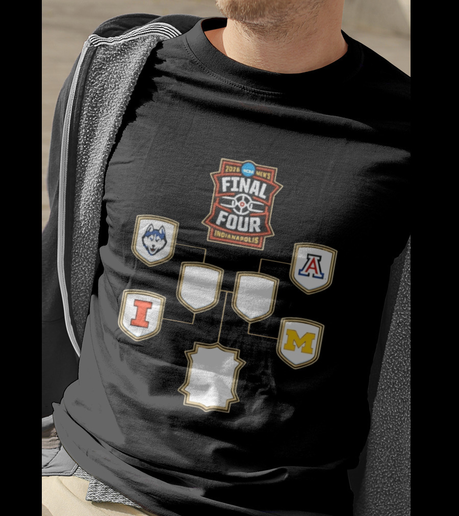 2026 NCAA Men's Final Four Indianapolis UConn Arizona Illinois Michigan Basketball Bracket T-Shirt