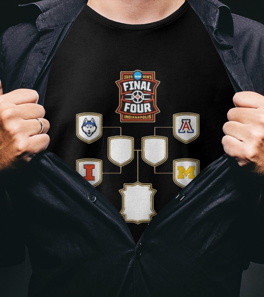 2026 NCAA Men's Final Four Indianapolis UConn Arizona Illinois Michigan Basketball Bracket T-Shirt