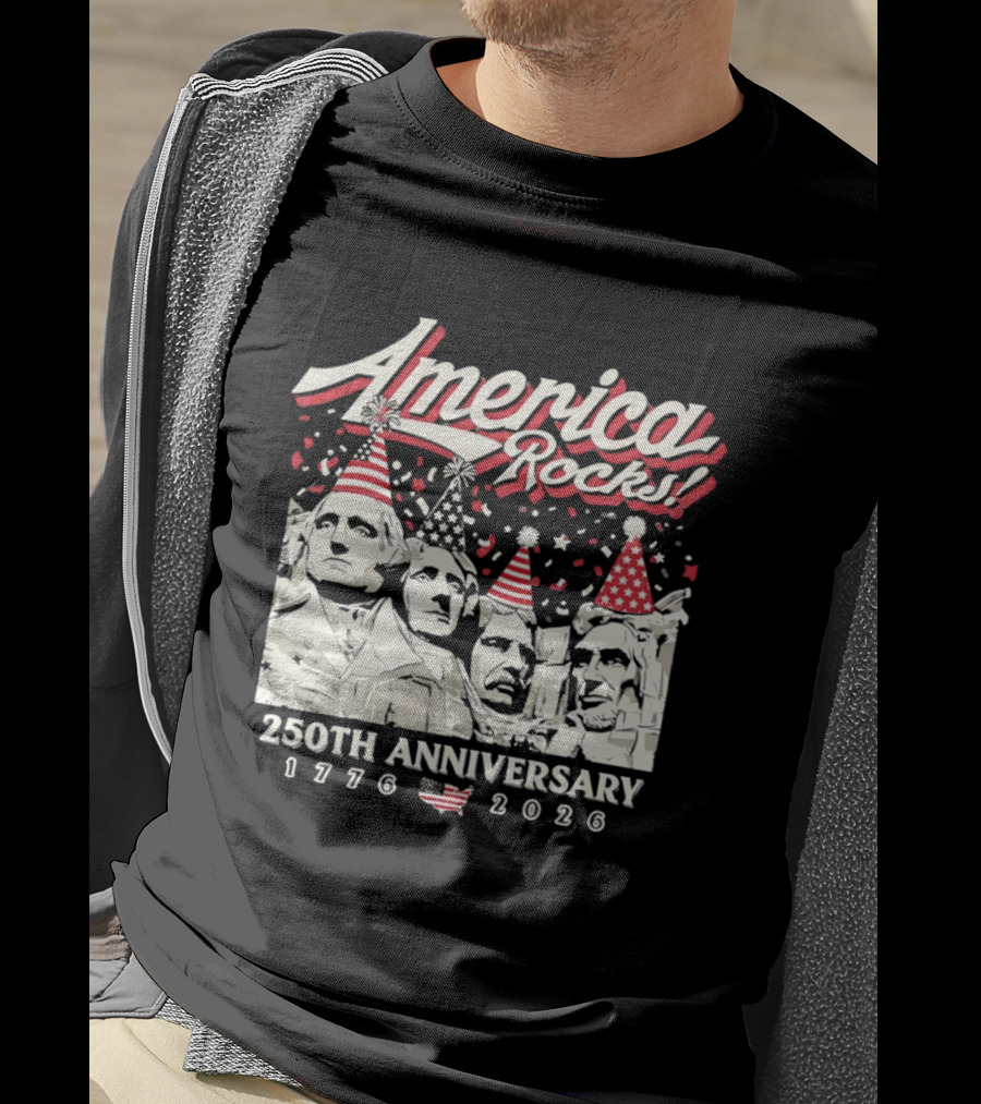 America Rocks 250th Anniversary 1776 2026 Mount Rushmore Party Hats T-Shirt