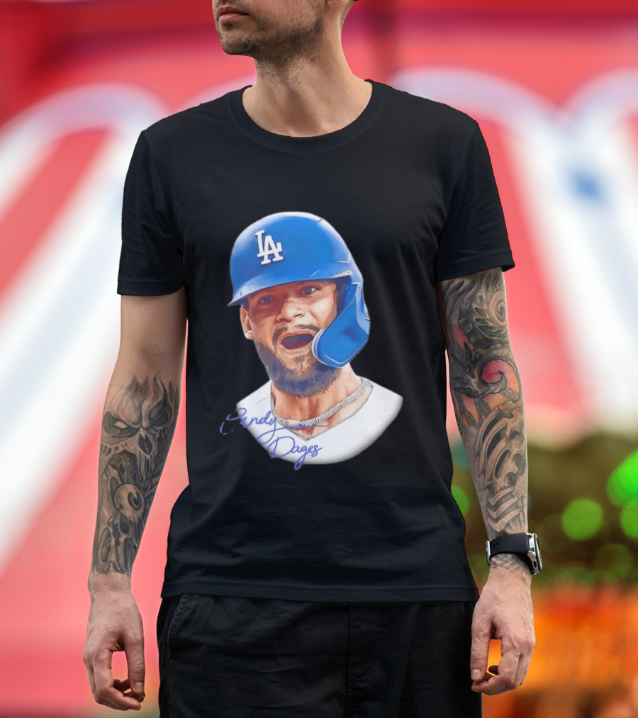 Andy Pages Los Angeles Dodgers MLB 2026 Big Face LA Helmet T-Shirt