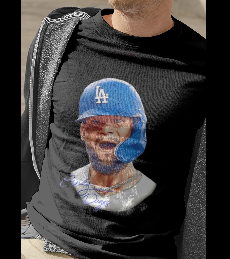 Andy Pages Los Angeles Dodgers MLB 2026 Big Face LA Helmet T-Shirt