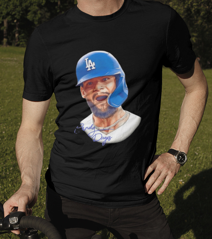 Andy Pages Los Angeles Dodgers MLB 2026 Big Face LA Helmet T-Shirt