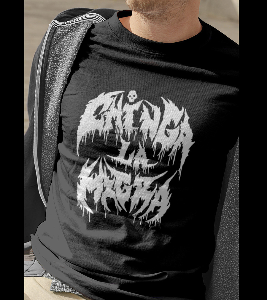 Chinga La Migra Dripping Skull Metal Font T-Shirt