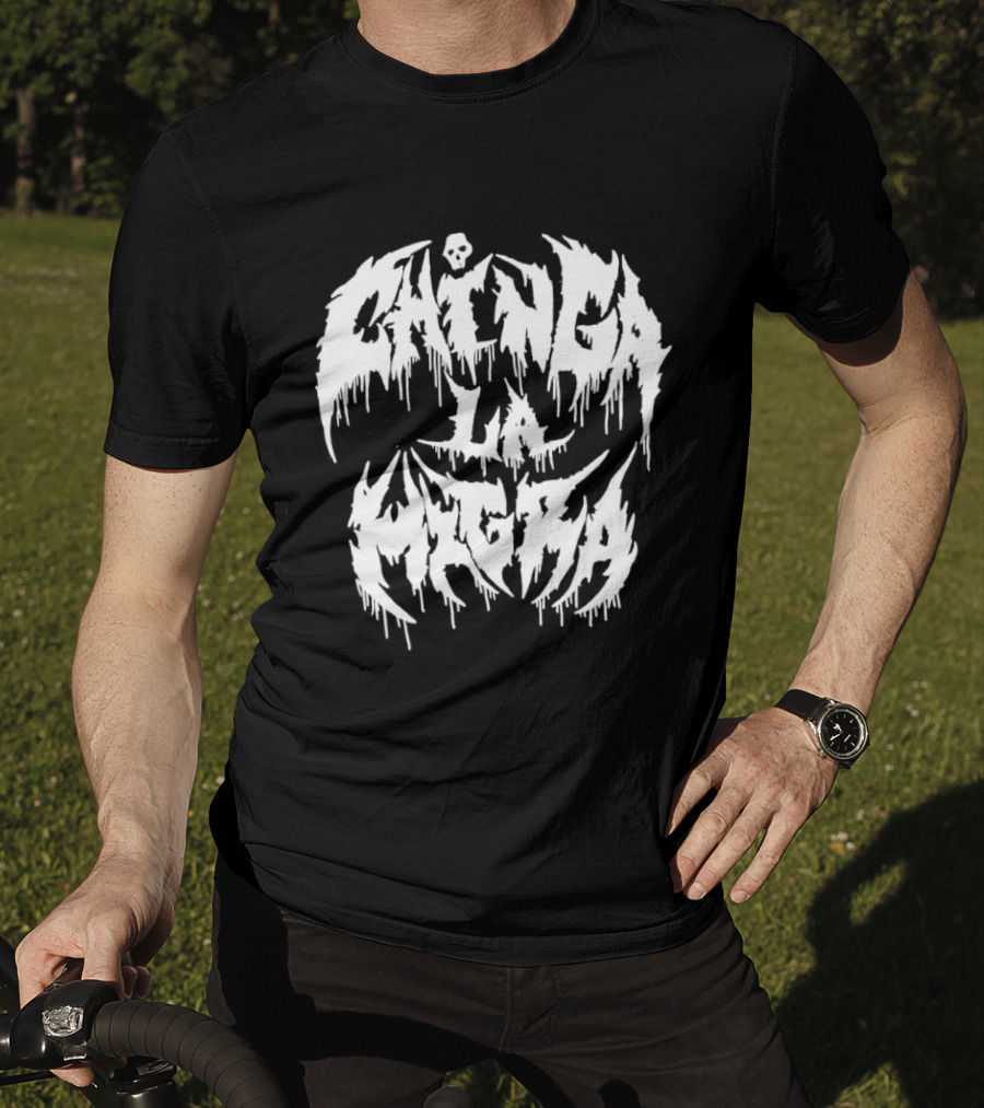 Chinga La Migra Dripping Skull Metal Font T-Shirt