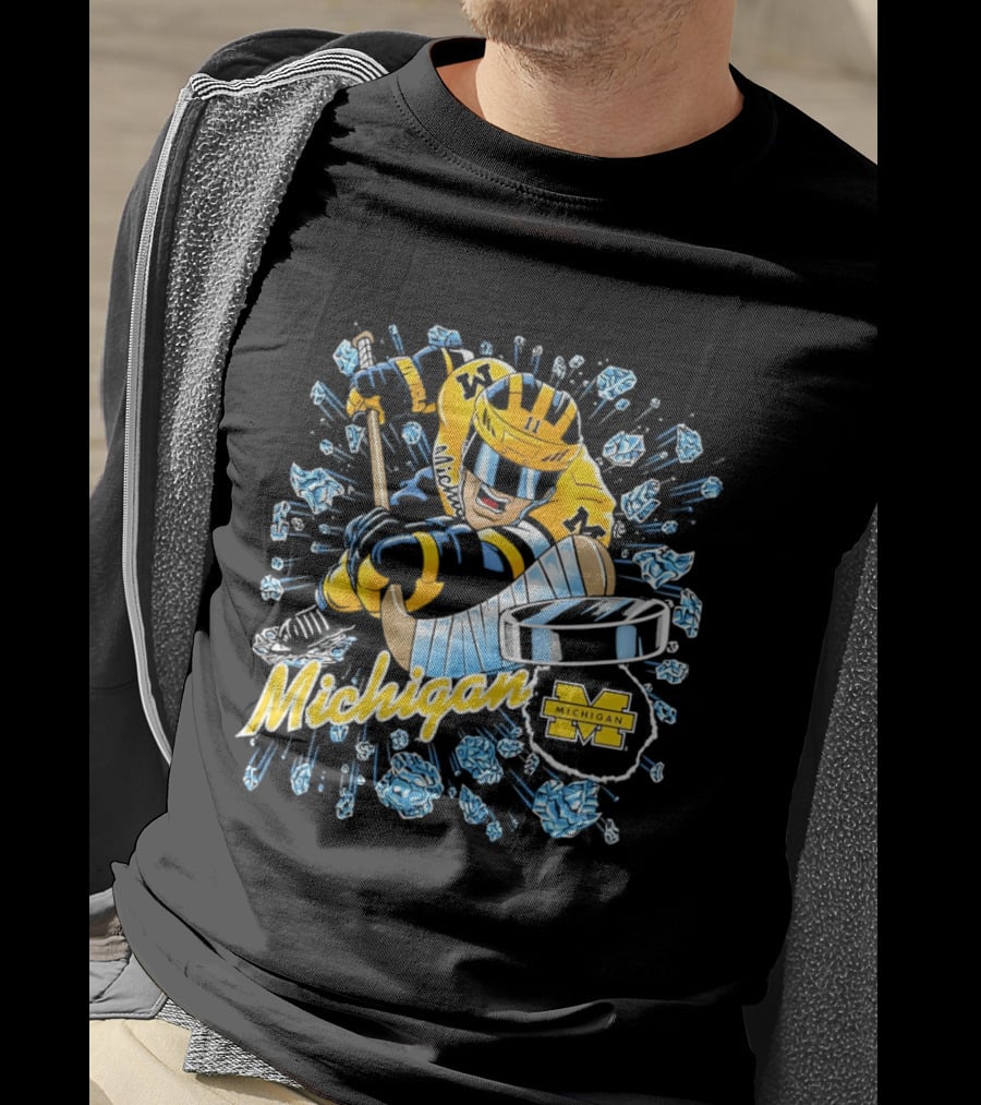 Michigan Wolverines Hockey Player Caricature 2026 Michigan M Team T-Shirt