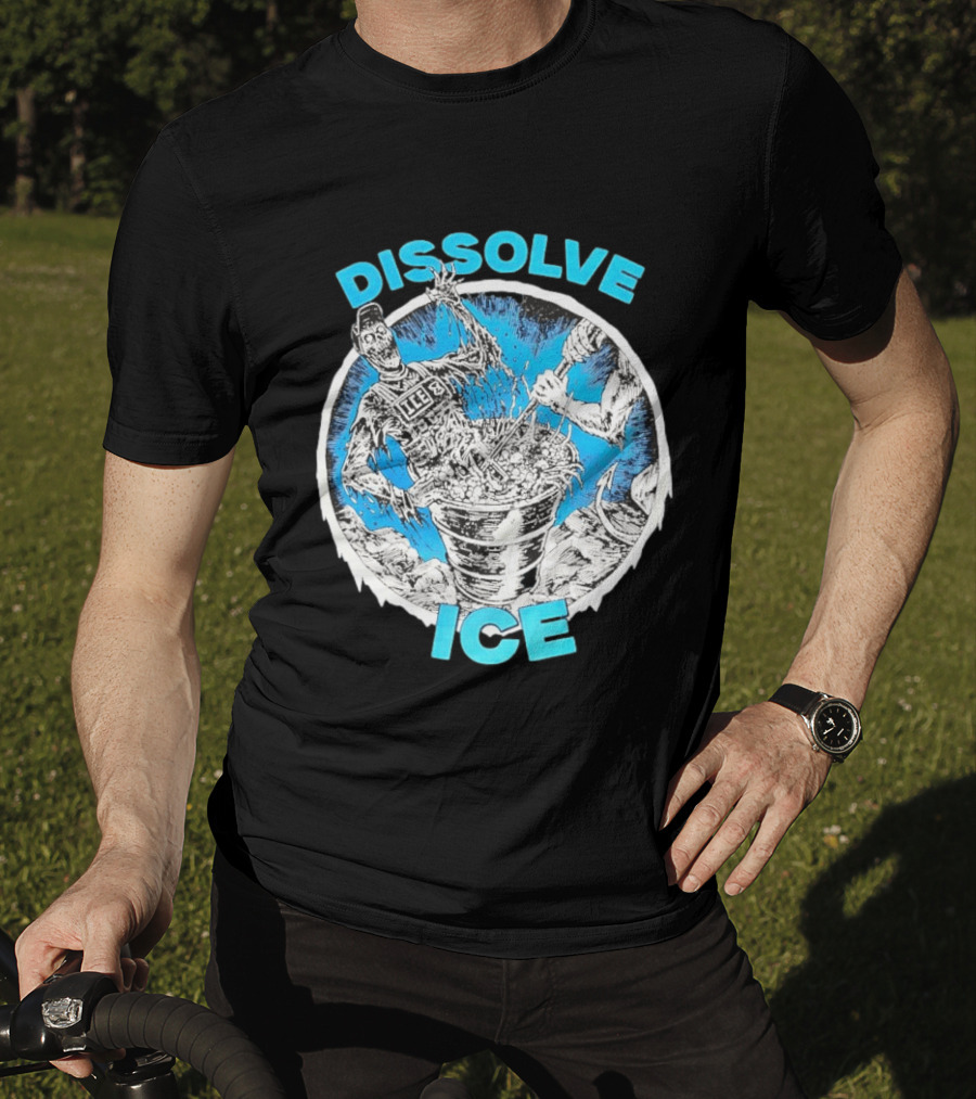 Dissolve ICE Abolish ICE Skeleton Melting In Cauldron With Ghostly Figure T-Shirt