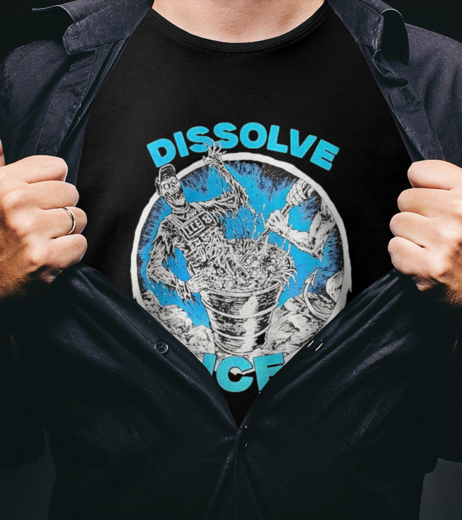 Dissolve ICE Abolish ICE Skeleton Melting In Cauldron With Ghostly Figure T-Shirt
