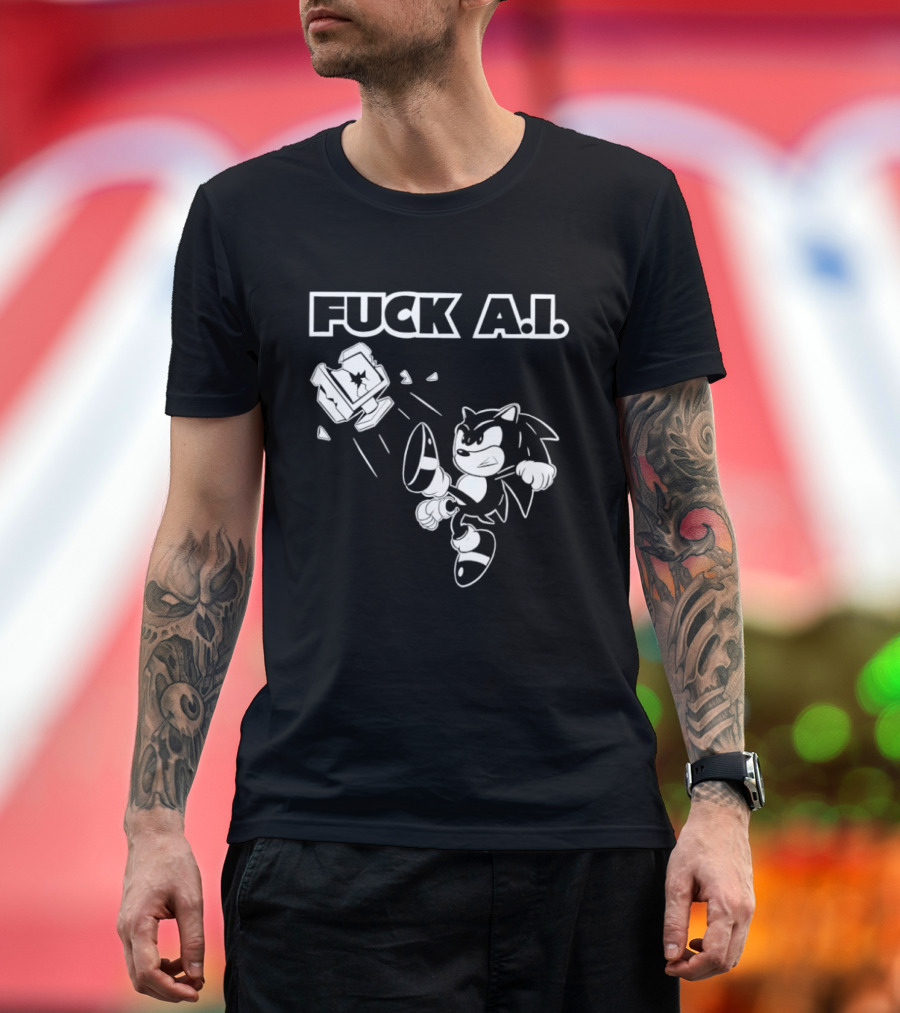 F*ck AI Hedgehog Kick Anti AI T-Shirt