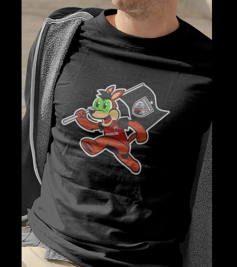 San Antonio FC Soccer Mascot With Team Flag And Jersey T-Shirt