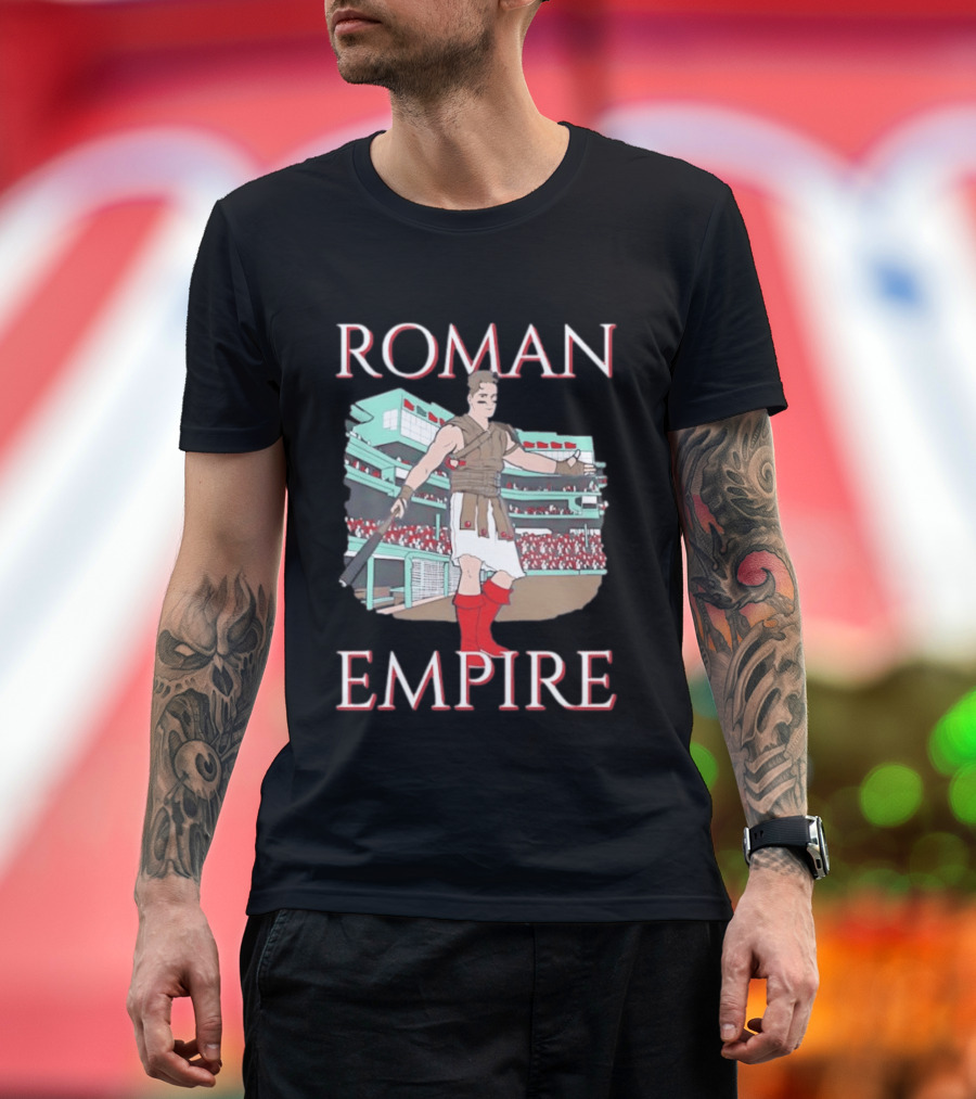 Roman Empire Baseball Field Cartoon Player In Ancient Gladiator Outfit T-Shirt