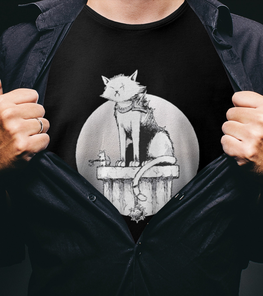 Unlikely Companions White Cat Armor Mouse Weapon Adventure T-Shirt