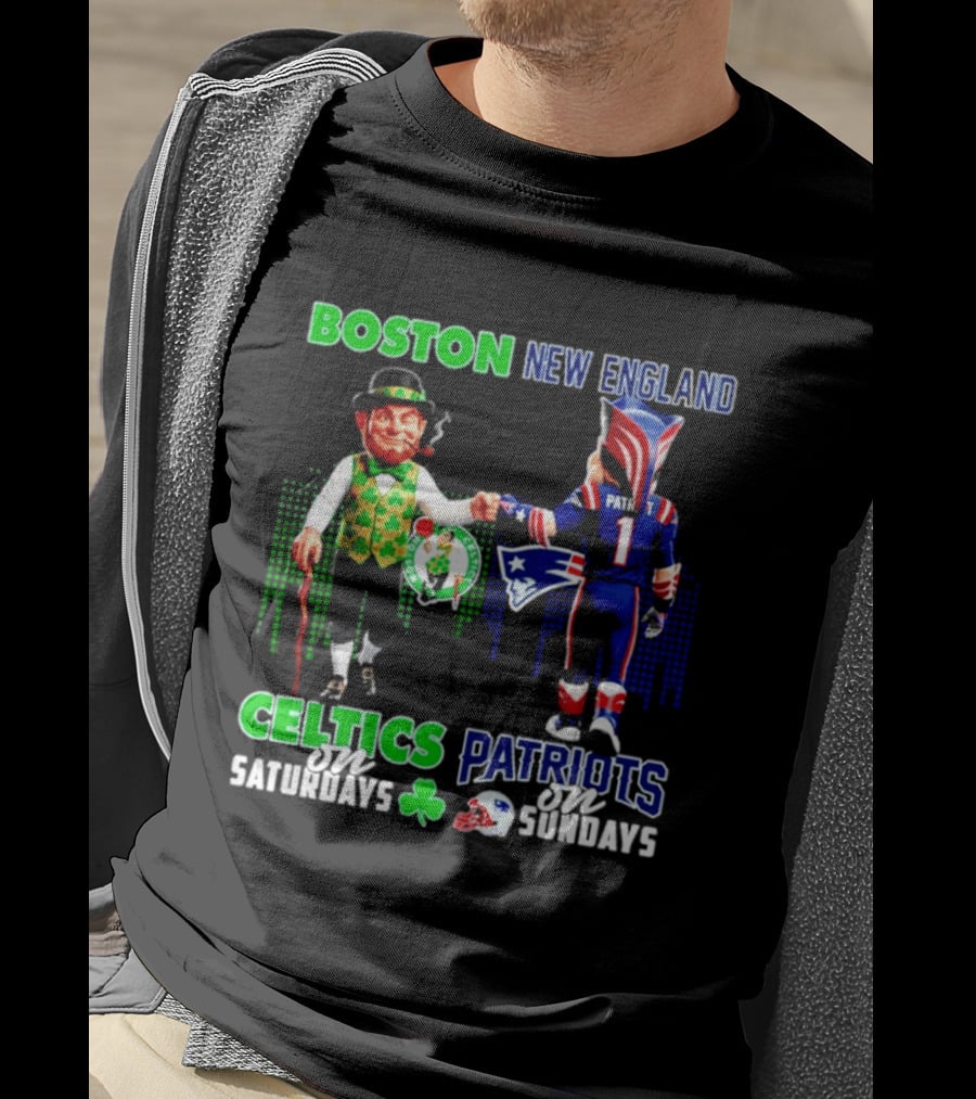 Boston Celtics Saturdays And New England Patriots Sundays Skyline T-Shirt