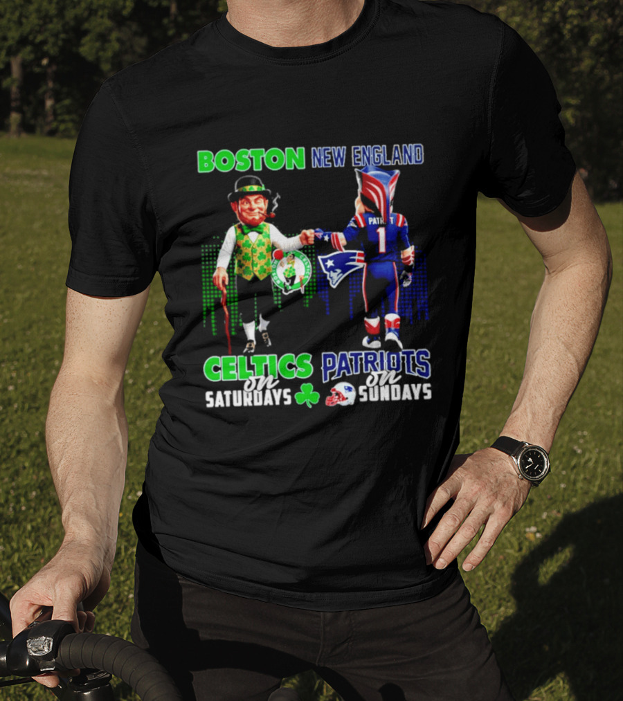 Boston Celtics Saturdays And New England Patriots Sundays Skyline T-Shirt