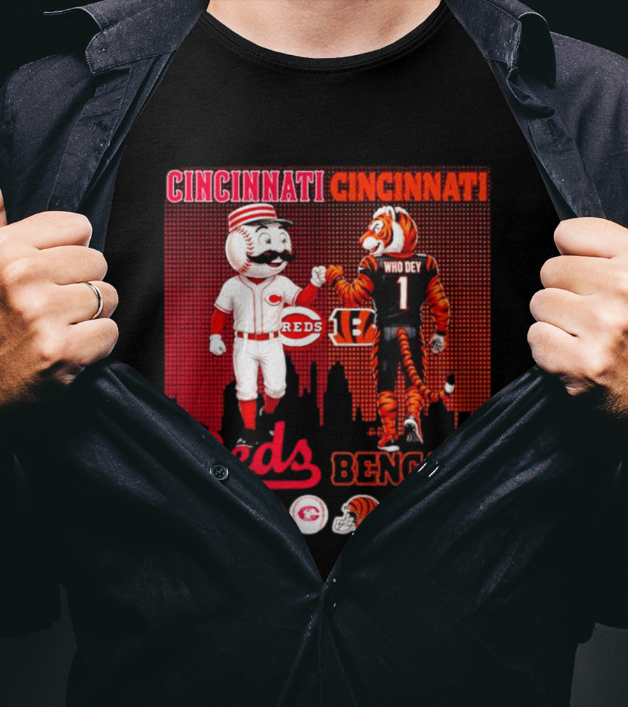 Cincinnati Reds Saturdays Vs Bengals Sundays City Mascots Skyline T-Shirt