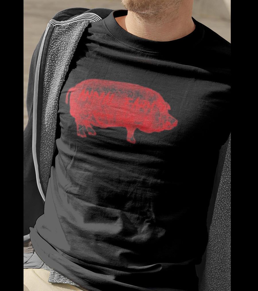 Animal Farm Pig Graphic Textured Red T-Shirt