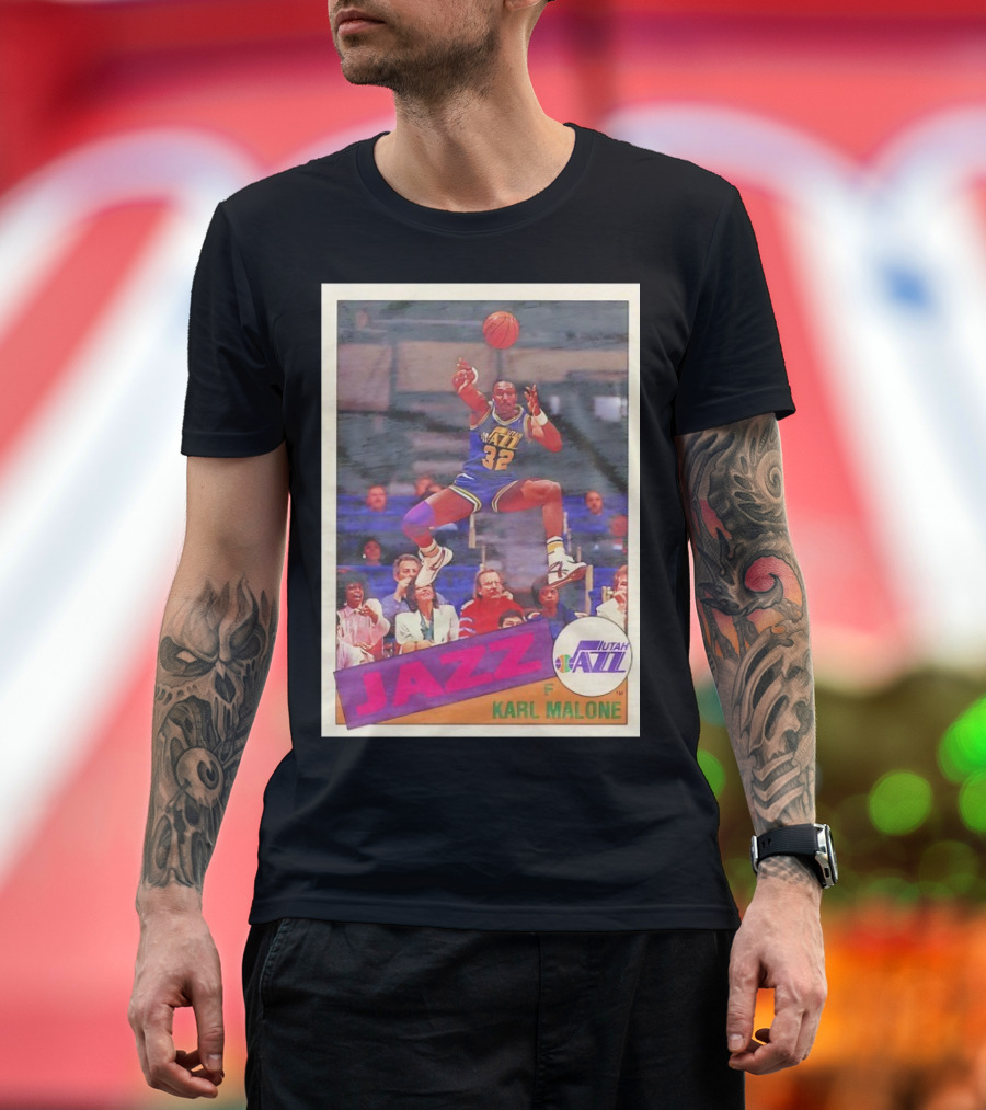 Utah Jazz Karl Malone 32 Basketball Card 1992 T-Shirt
