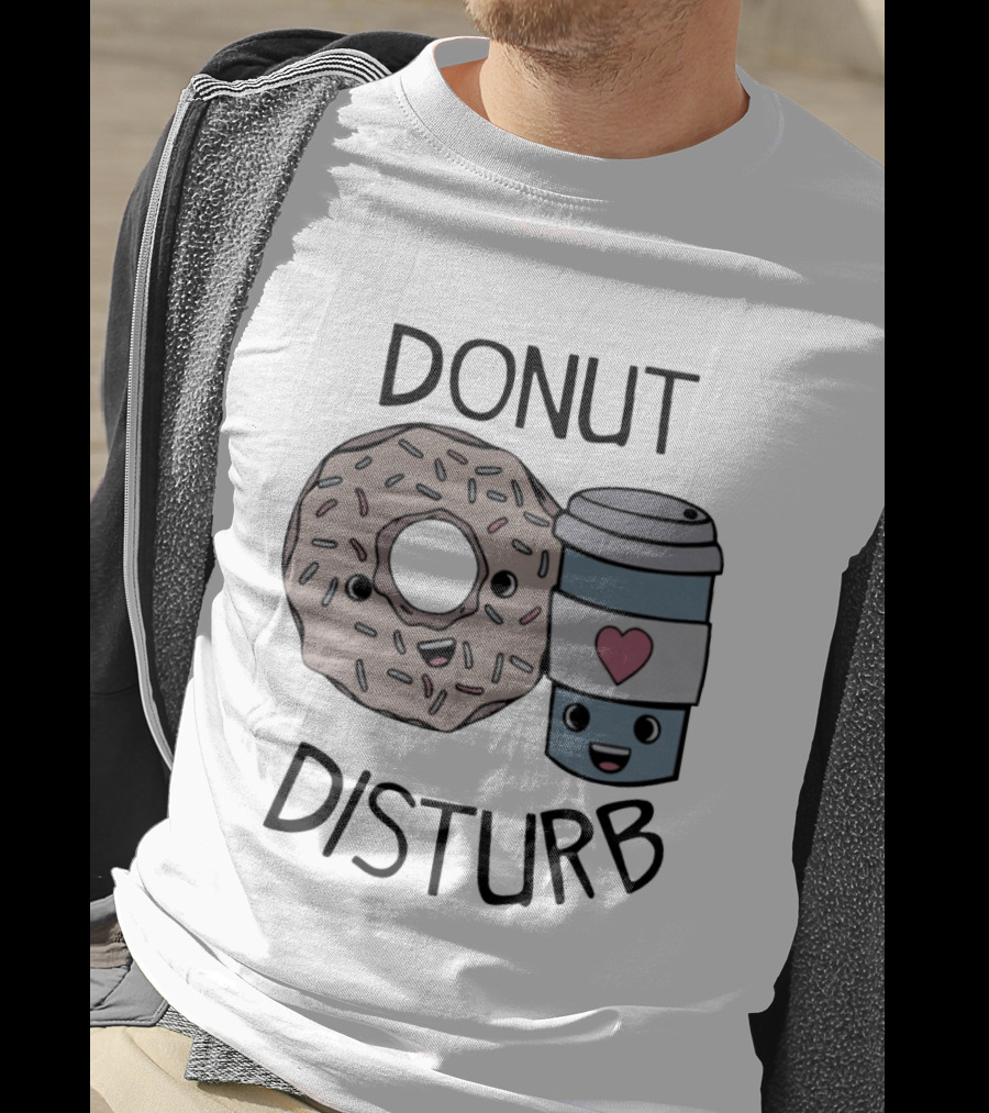 Donut Disturb Cute Coffee And Pastry Cartoon Expression T-Shirt