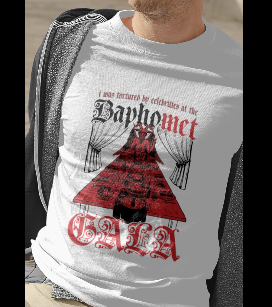 I Was Tortured By Celebrities At The Baphomet Gala Cryptic Red Table Setting T-Shirt