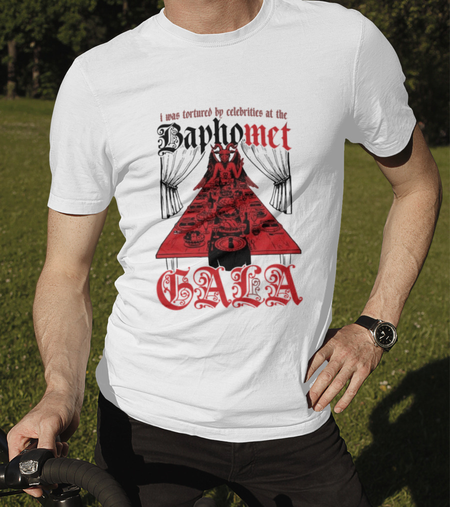 I Was Tortured By Celebrities At The Baphomet Gala Cryptic Red Table Setting T-Shirt