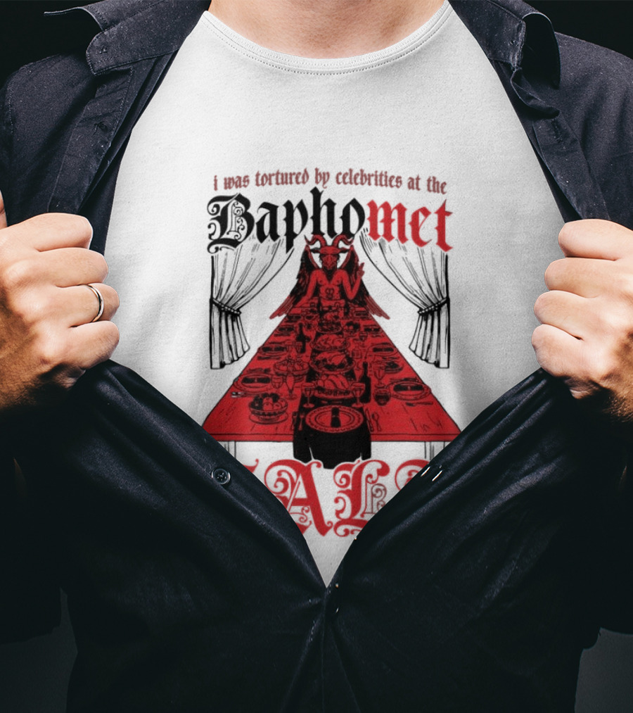 I Was Tortured By Celebrities At The Baphomet Gala Cryptic Red Table Setting T-Shirt