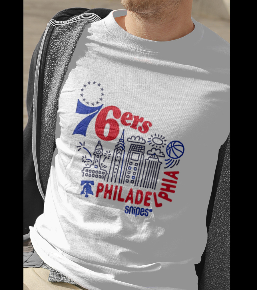 Philadelphia 76ers Snipes City Skyline Sketch Basketball T-Shirt