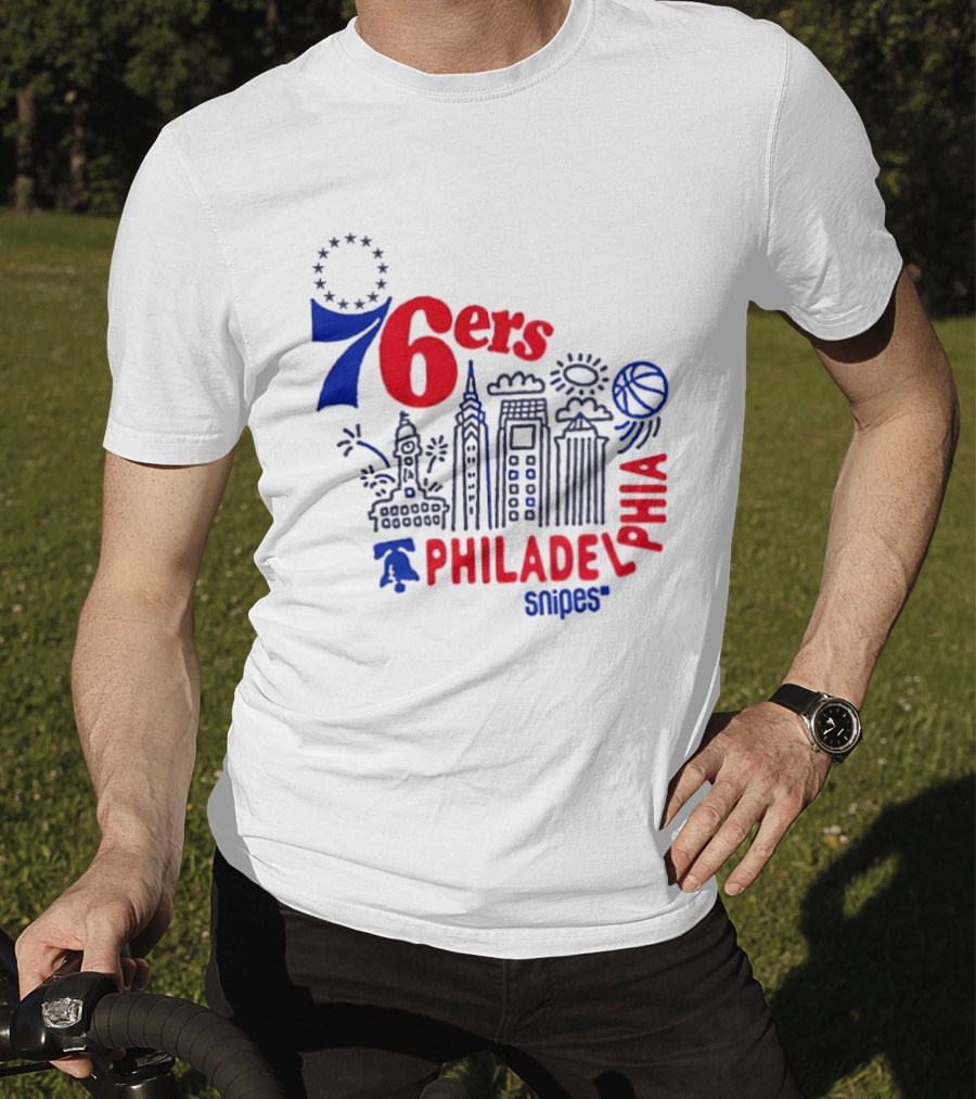 Philadelphia 76ers Snipes City Skyline Sketch Basketball T-Shirt
