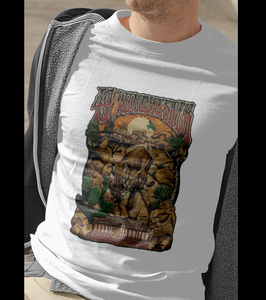 49 Winchester Pioneertown May 9 2026 Flying Mojito Brothers Pap Yu Harlins Cat Desert Scene T-Shirt