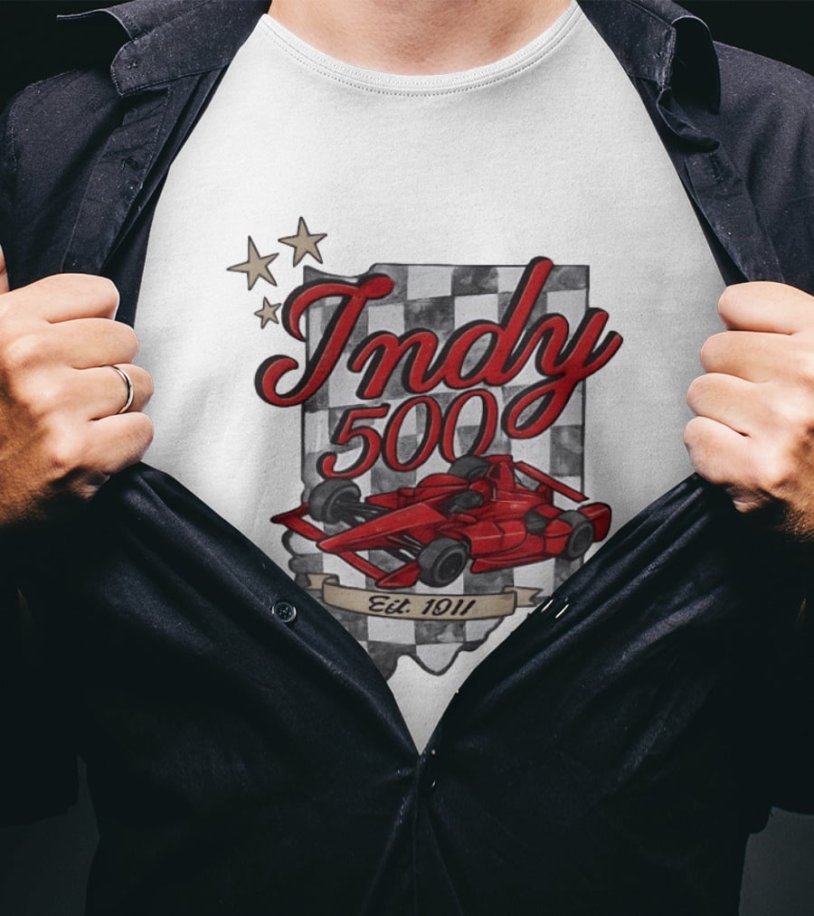 Indy 500 Racing Checkered Flag Red Race Car Est. 1911 Indianapolis T-Shirt