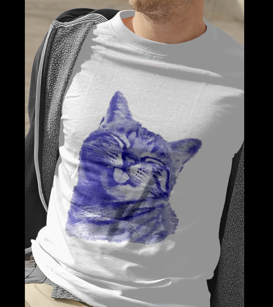 Playful Cat Sticking Out Tongue In Blue Tint T-Shirt