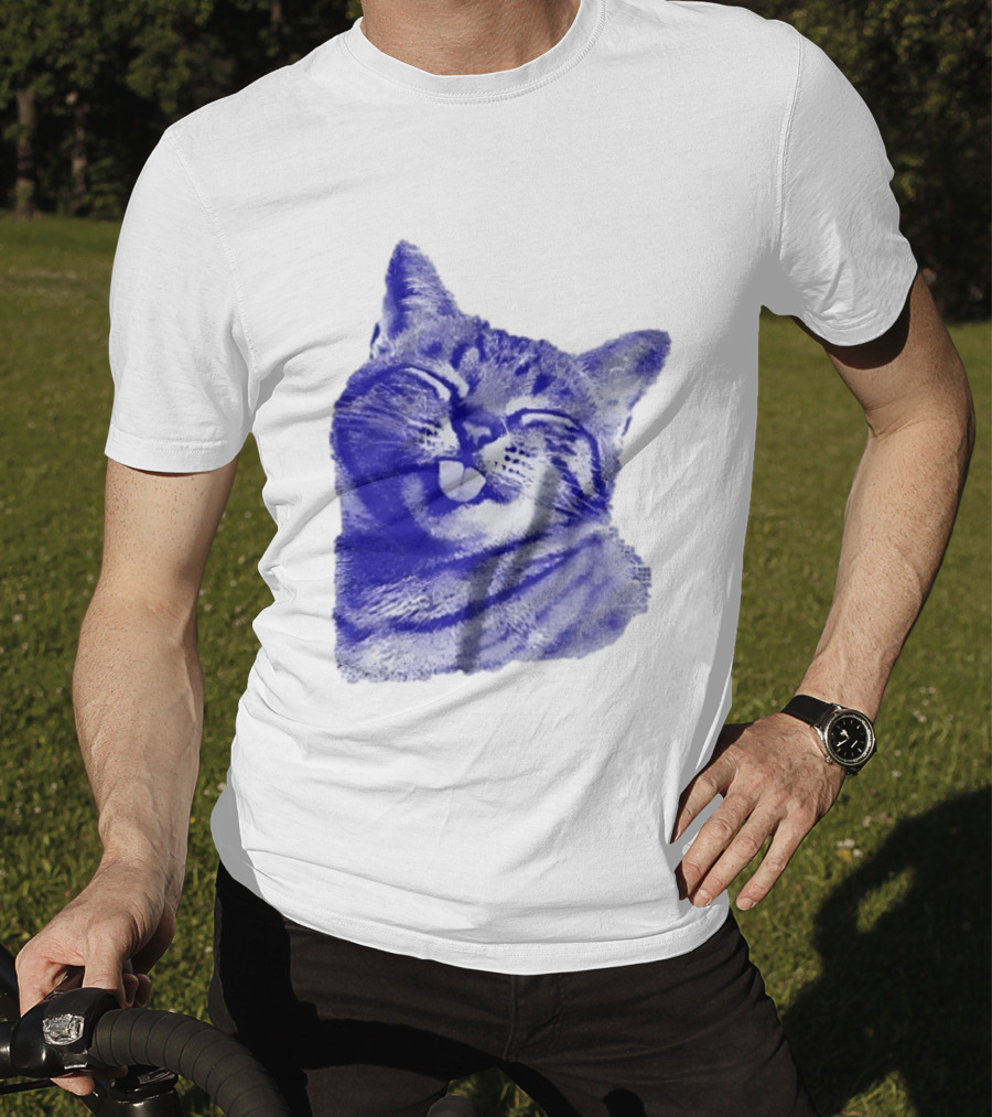 Playful Cat Sticking Out Tongue In Blue Tint T-Shirt