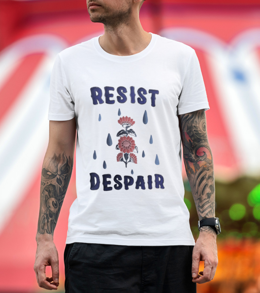 Resist Despair Red Flowers Blue Drops T-Shirt