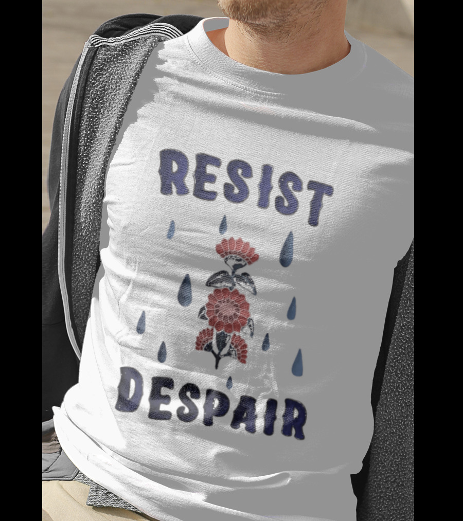 Resist Despair Red Flowers Blue Drops T-Shirt