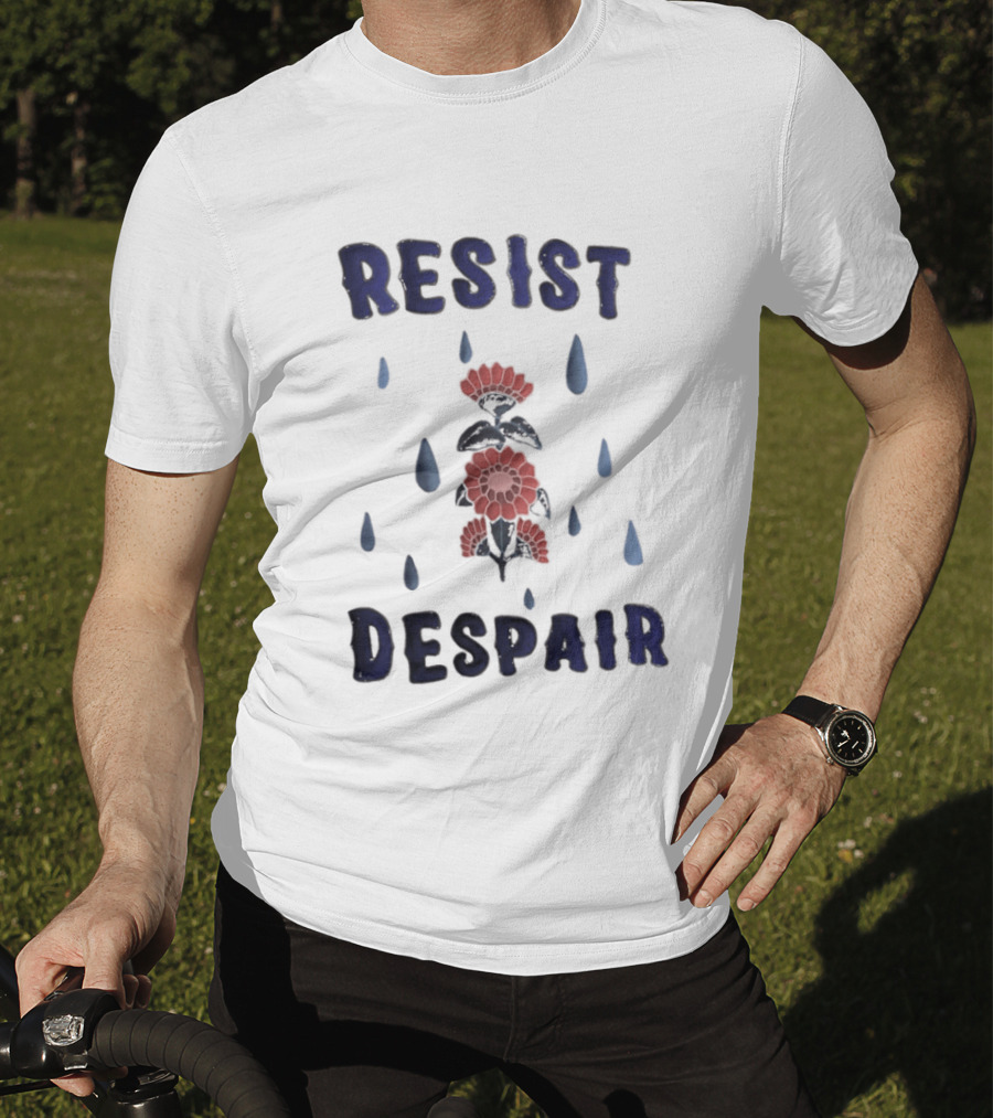 Resist Despair Red Flowers Blue Drops T-Shirt
