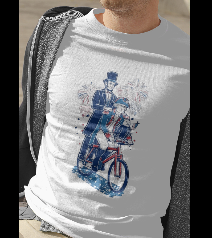 Free Ride George Washington Abe Lincoln Fireworks July 4th Bicycle Eagle T-Shirt