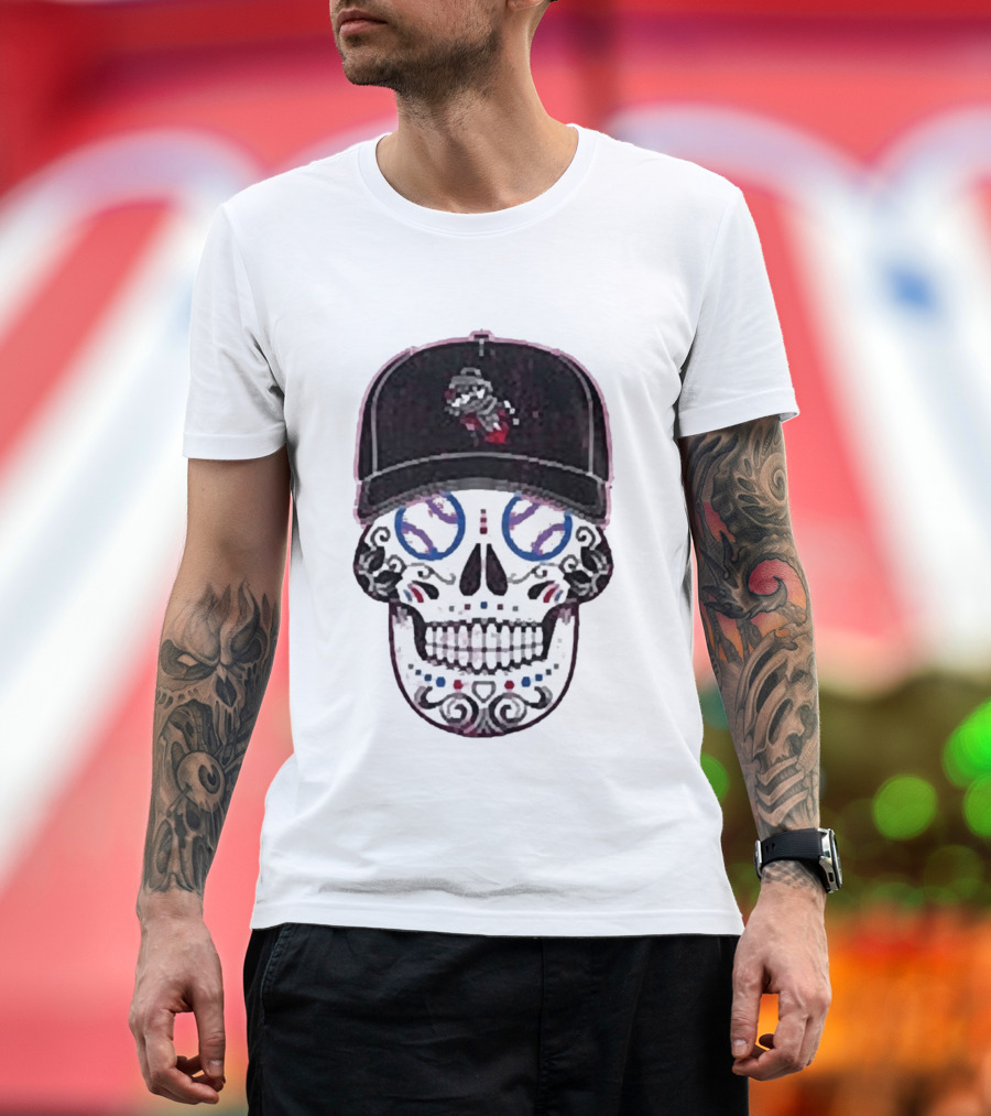 Rocket City Trash Pandas Sugar Skull Hat Baseball T-Shirt