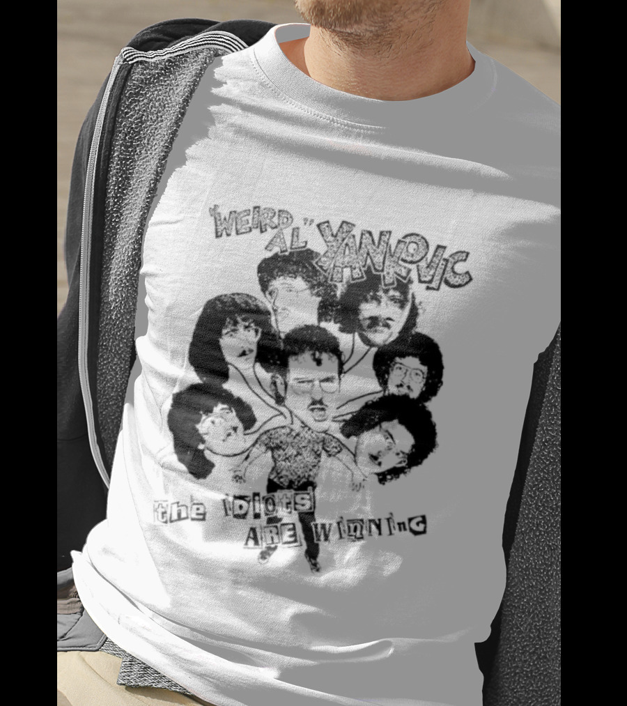 Weird Al Yankovic The Idiots Are Winning Black And White Caricature Faces T-Shirt