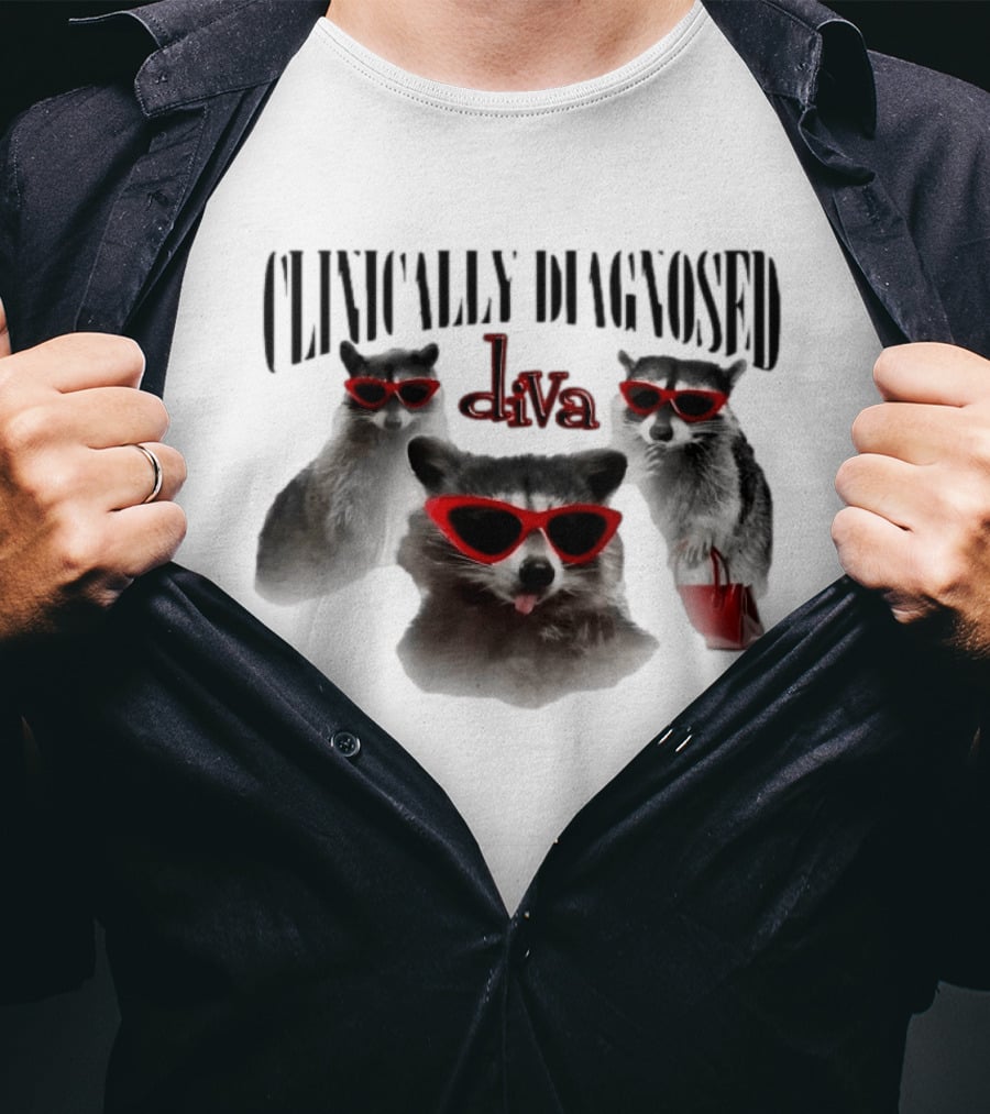Clinically Diagnosed Diva Raccoon With Sunglasses And Handbag T-Shirt