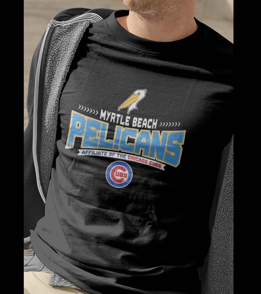 Myrtle Beach Pelicans Affiliate Of The Chicago Cubs Logo Featuring Pelican And Cubs T-Shirt