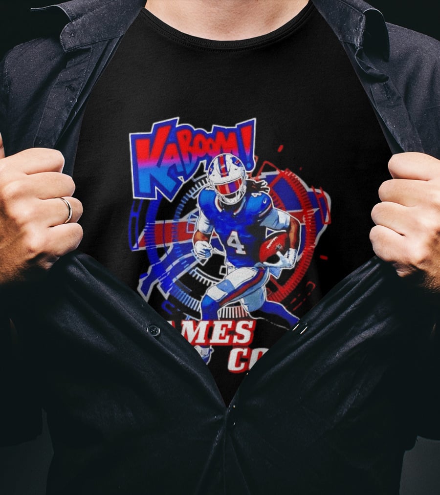 Kaboom James Cook Buffalo Bills Football Action Explosion T-Shirt